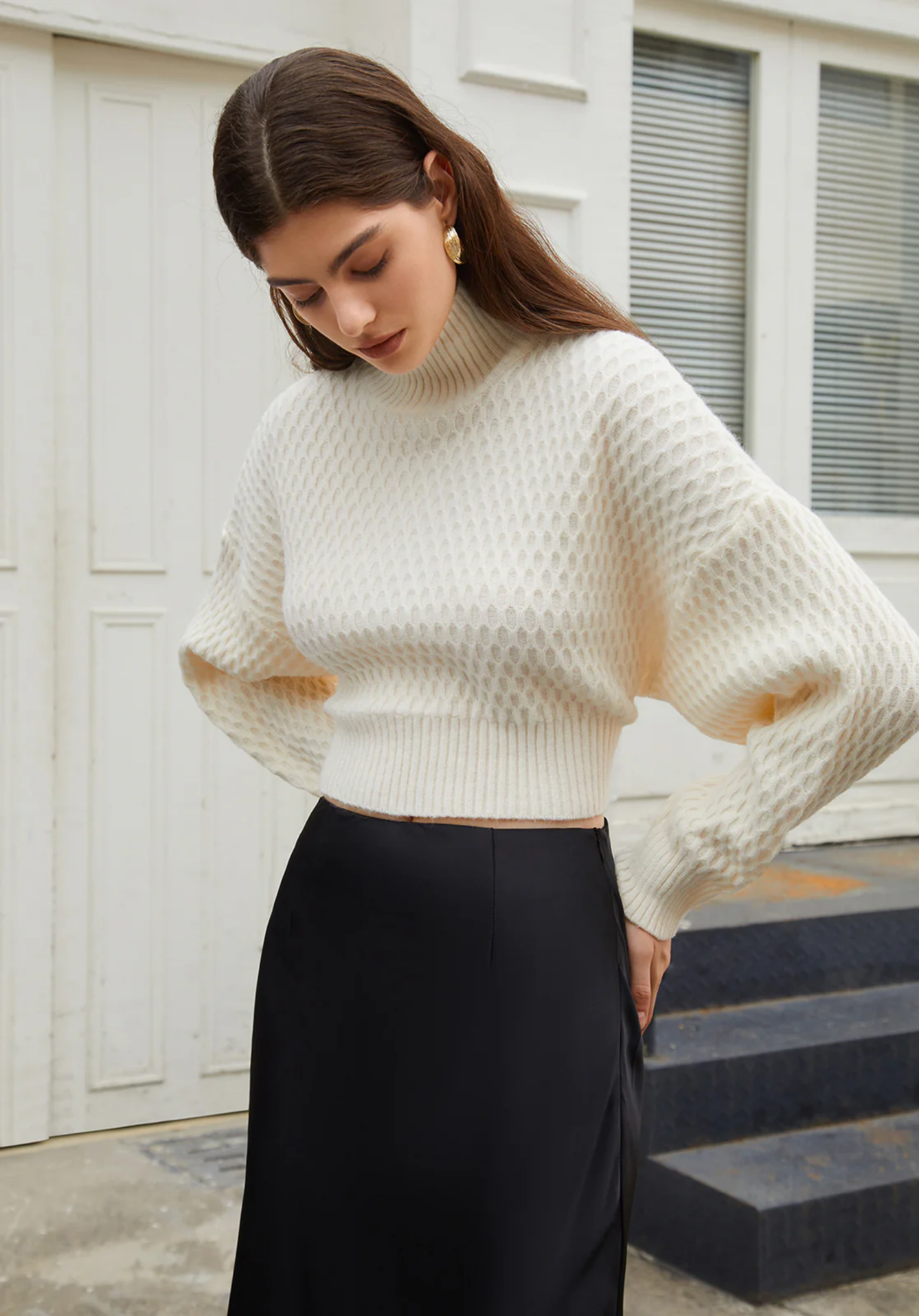 Tie-Back Mock Neck Sweater